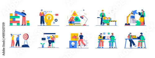 Set of 10 skill building illustrations. Flat vector concepts.