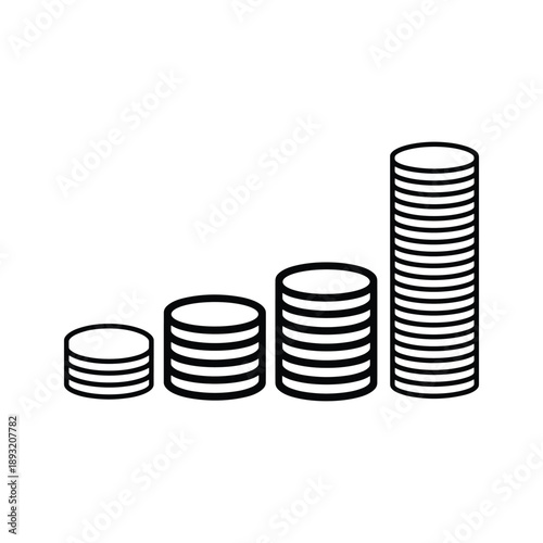 Four stacks of coins in ascending order money vector illustration isolated on white background