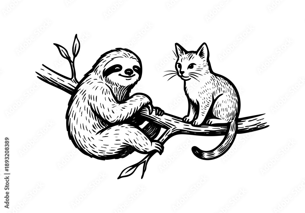 Obraz premium Sloth hand drawn simple sketch vector illustration