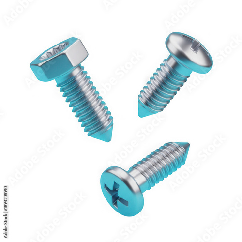 3d rendered collection of screws and bolts