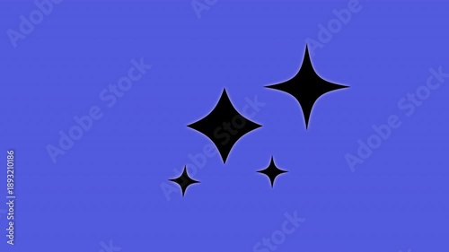 Black glowing twinkling stars animation with Outer Glow effects, stars blinking softly on a Blue screen, dreamy starry night mood, seamless loop footage