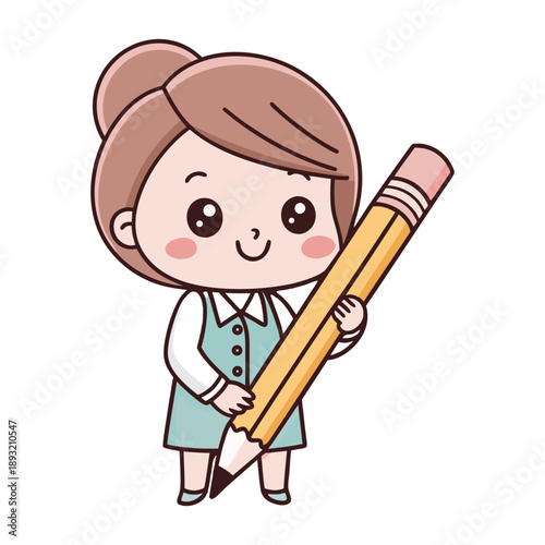 Minimal Cute Teacher Character Holding a Pencil Vector Illustration