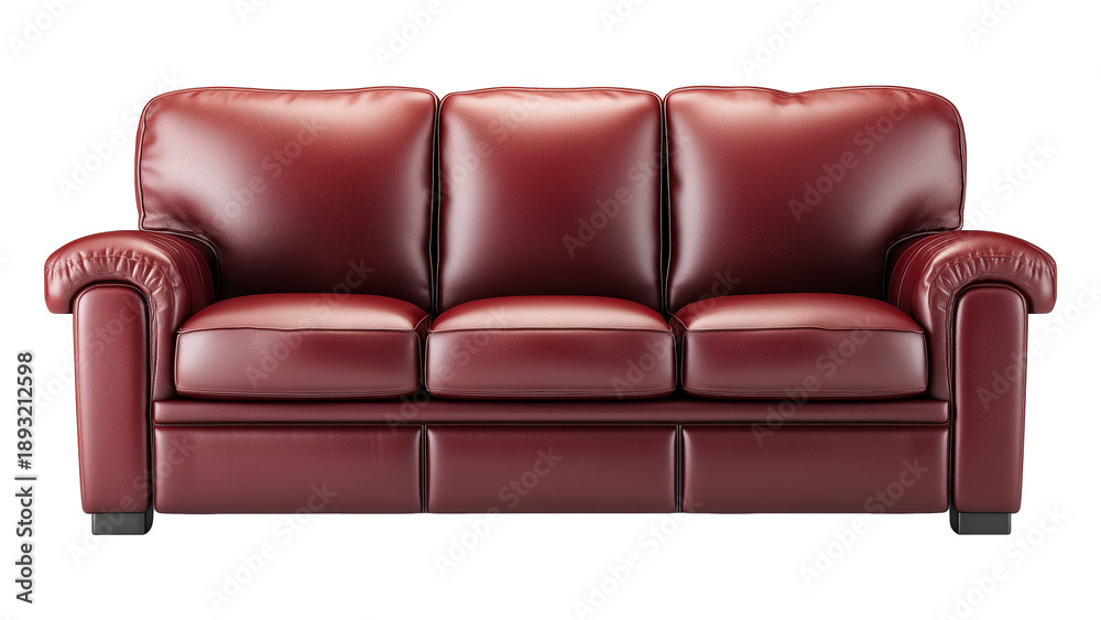 Fototapeta premium Elegant red leather couch suitable for any living space to enhance comfort and style. Perfect for modern home interiors.
