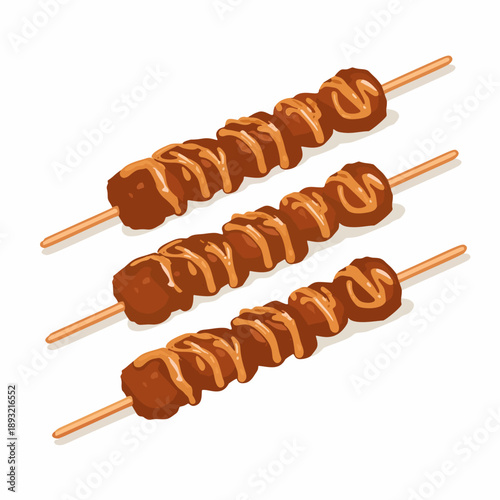 Three Grilled Meat Satay Skewers Traditional Indonesian Food Vector