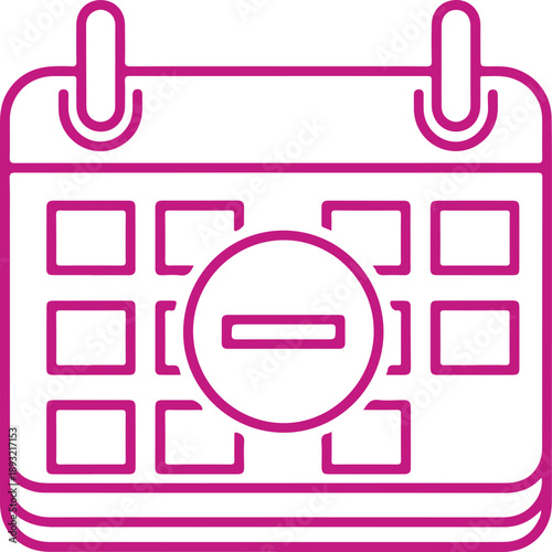 Calendar with minus symbol isolated on white background, illustration