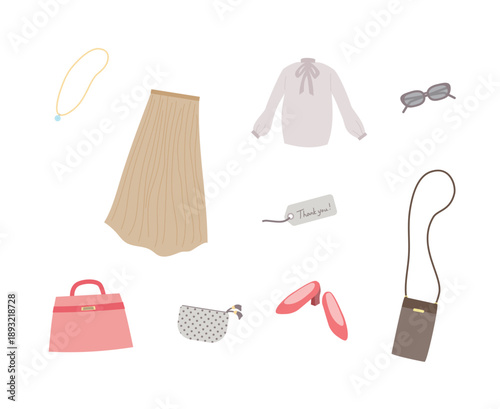 レディースファッションアイテムのイラストセット