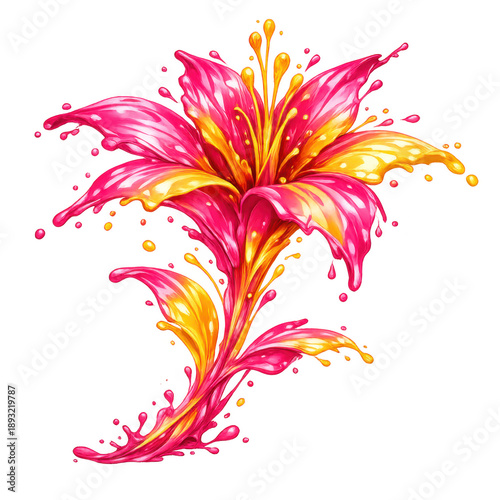 Vibrant Liquid Splashing Flower isolated on transparent background