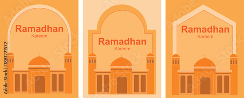 Minimalist Ramadan illustration featuring Islamic elements, mosque silhouettes. Suitable for banners, social media, posters, and festive backgrounds.