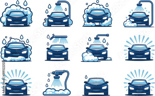 Collection of Depicting Various Stages of Car Washing