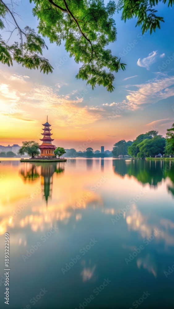 Fototapeta premium A serene morning by West Lake in Hanoi