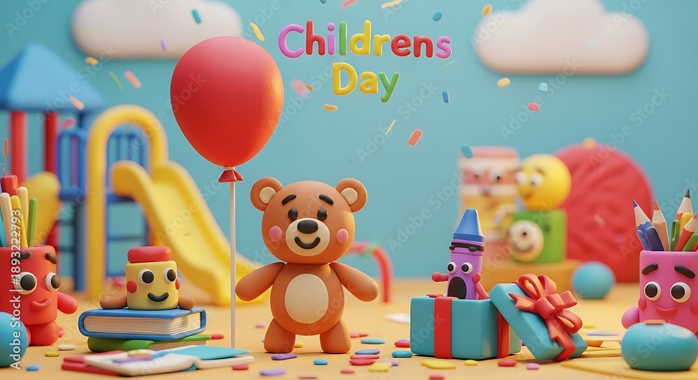 Obraz premium Joyful Childhood Celebration with Whimsical Characters and Playful Elements, Capturing the Spirit of Fun and Happiness on a Special Day