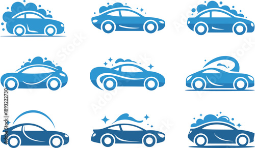 Collection of Blue Car Wash with Bubbles and Sparkles