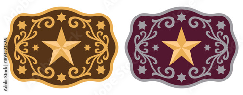 Ornate Sheriff Star and Rodeo Belt Buckle Design featuring a traditional Texas five-point star centered within a decorative western floral frame.