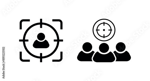 Audience Focus Vector Icons, Person and Group Target Symbols