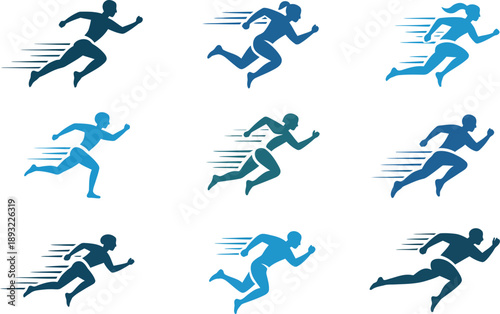 Dynamic Silhouettes of Runners in Motion, Representing Speed and Athleticism