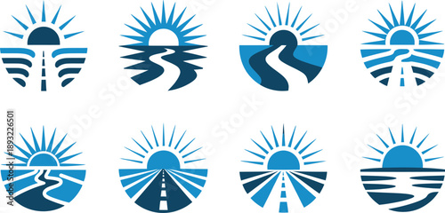 Collection of Sunrise and Road Abstract in Blue Tones