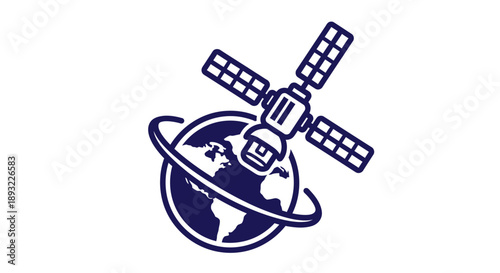 Satellite Orbiting Earth in Minimalist White Background – Educational Space Exploration Graphic