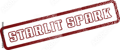 Starlit Spark text in a vibrant red distressed rubber stamp on a pure white plane