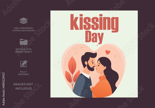 Sweet illustration of a couple gazing lovingly for kissing day celebration