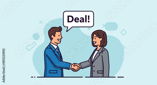 Business people shaking hands with a deal speech bubble