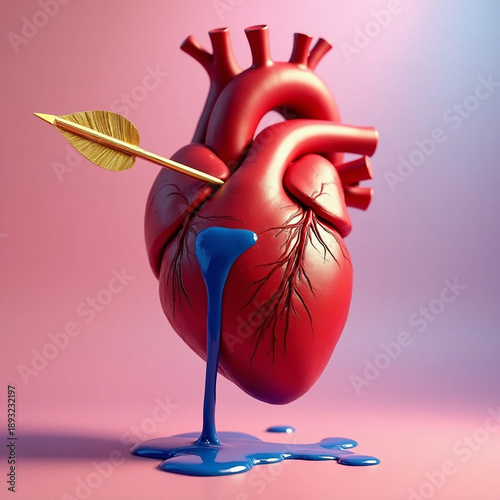 The Blue Bleed: An Anatomical Heart Pierced by a Golden Arrow