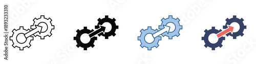 Modern icon illustrating interconnected gears with a directional arrow, symbolizing streamlined operational processes, workflow integration, and efficient system collaboration