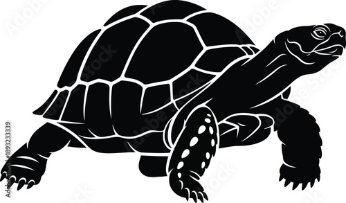 Black silhouette illustration of a land tortoise, symbolizing longevity, wisdom, and resilience. Graphic design featuring an ancient reptile for symbolic projects