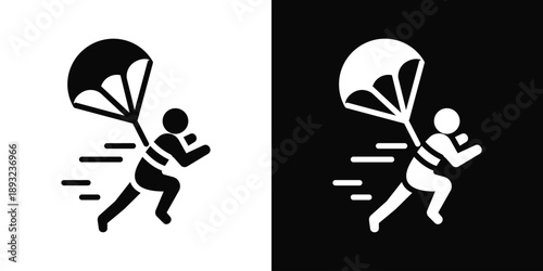 Parachute Icon White And Black Background Style