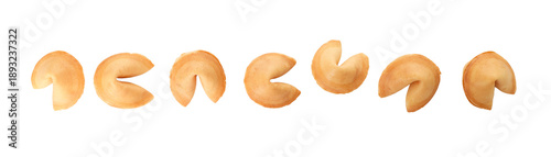 Φωτογραφία Fortune cookies displayed in a row on a white surface, isolated, PNG