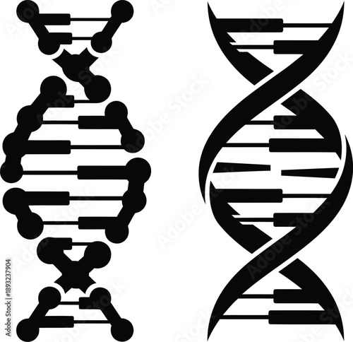 DNA and piano keyboard double helix stylized design elements
