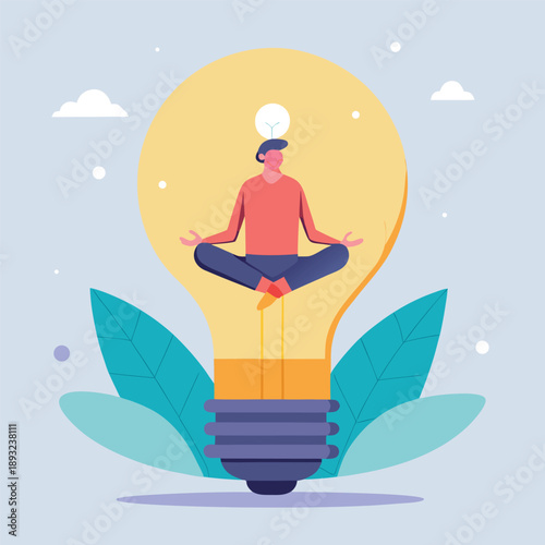 Minimalist vector of a person sitting in a lotus pose, symbolizing meditation, yoga, peace, and mindfulness, serene illustration.