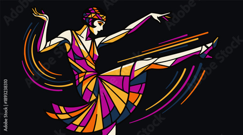 Photos Energetic Art Deco Female Dancer Jumping Vector Illustration