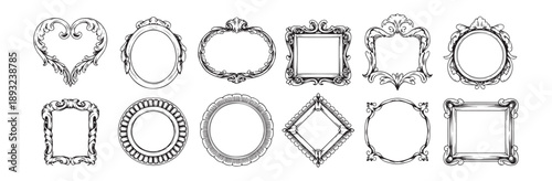 Set of Decorative Vintage Line Art Frames and Classic Borders in Various Geometric Shapes