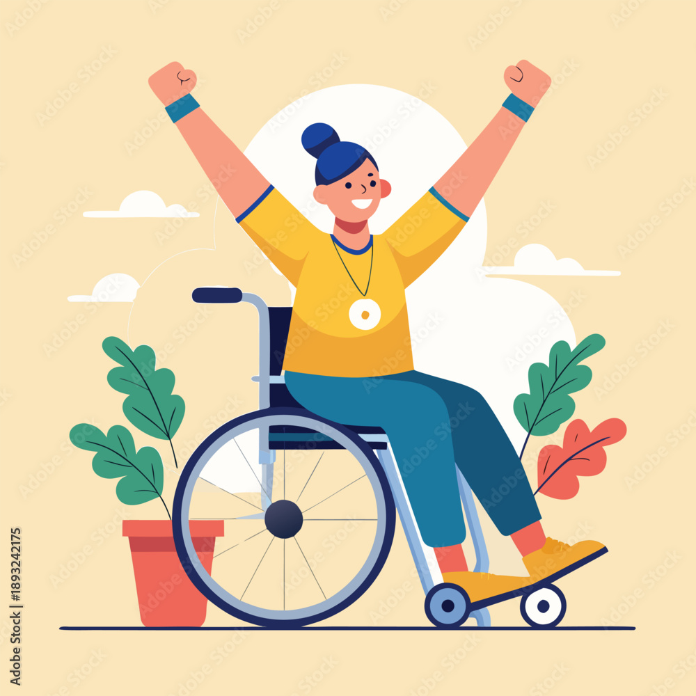 Naklejka premium Wheelchair Athlete Winning a Marathon Race, Disability Sport and Achievement, Inspiring Determination