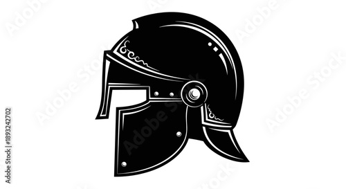 Ancient Roman Gladiator Helmet Black Silhouette Icon.