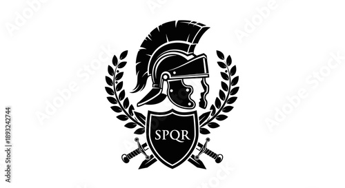 Ancient Roman SPQR Helmet Emblem with Laurel Wreath and Swords.