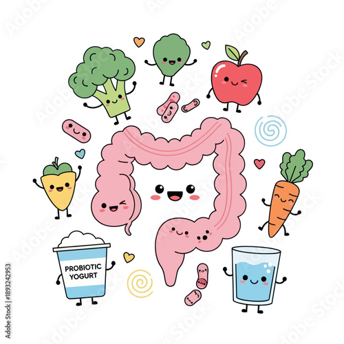 Cartoon Illustration of Healthy Digestive System.