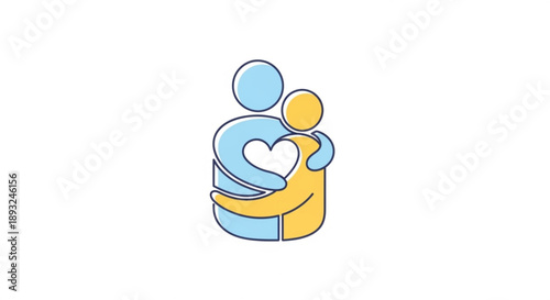 Two people hugging with heart symbol love and care illustration