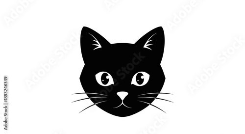 Black Cat Face Silhouette with Big Eyes.