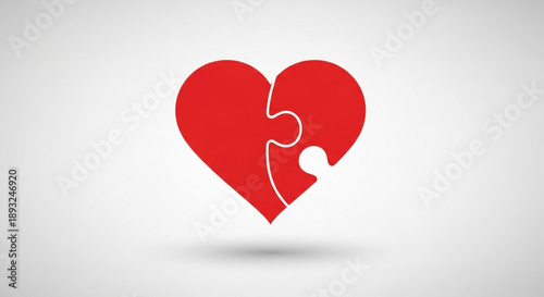 Red heart puzzle pieces coming together on gray background