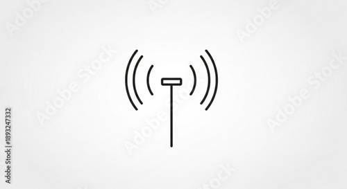 Simple black line icon of a wireless signal antenna on gray background
