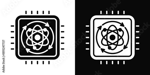 Qubit Processing Icon White And Black Background Style