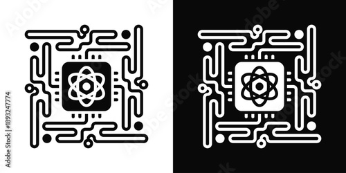 Quantum Cryptography Icon White And Black Background Style