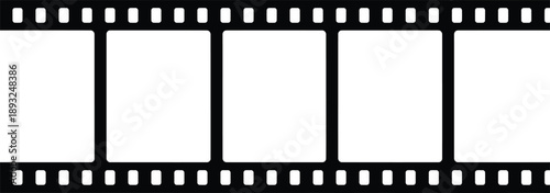 Blank film strip with perforations and five empty frames for creative editing and content creation