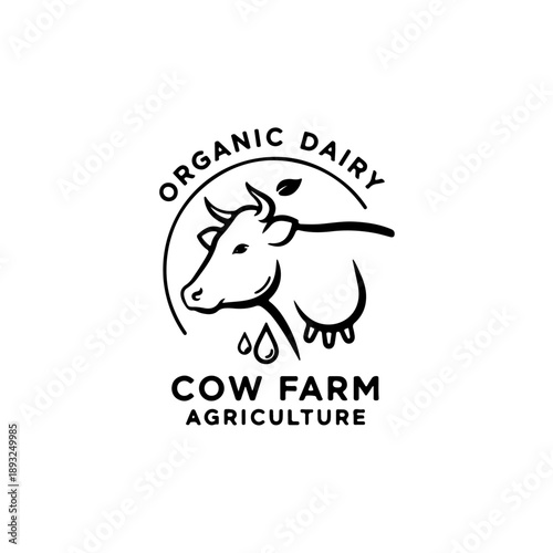 Organic dairy cow farm agriculture logo - vector illustration