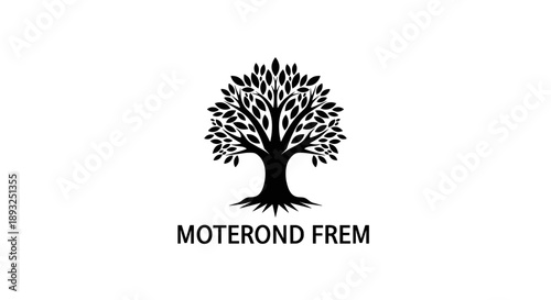 Black silhouette of a majestic tree with roots and text below.