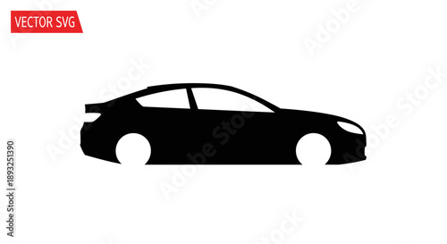 Black Silhouette of a Modern Sedan Car Side View.