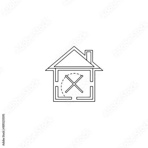 Minimalist house illustration with forbidden sign