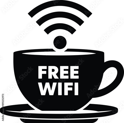 Coffee Cup Icon with Free WiFi Symbol for Cafés and Restaurants