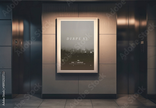 Modern Elevator Poster Display Frame Mockup PSD